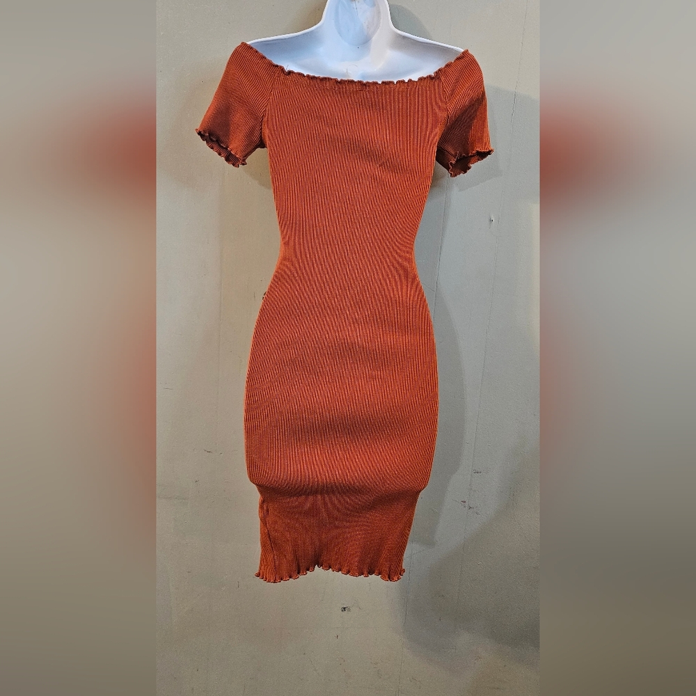Chocolate Off-Shoulder Buttoned Mini Dress - Rust - Picture 3 of 3